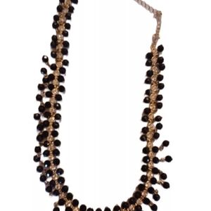 Avon GOLD TONE DANGLE NECKLACE WITH BLACK ONYX TEARDROP PENDANTS